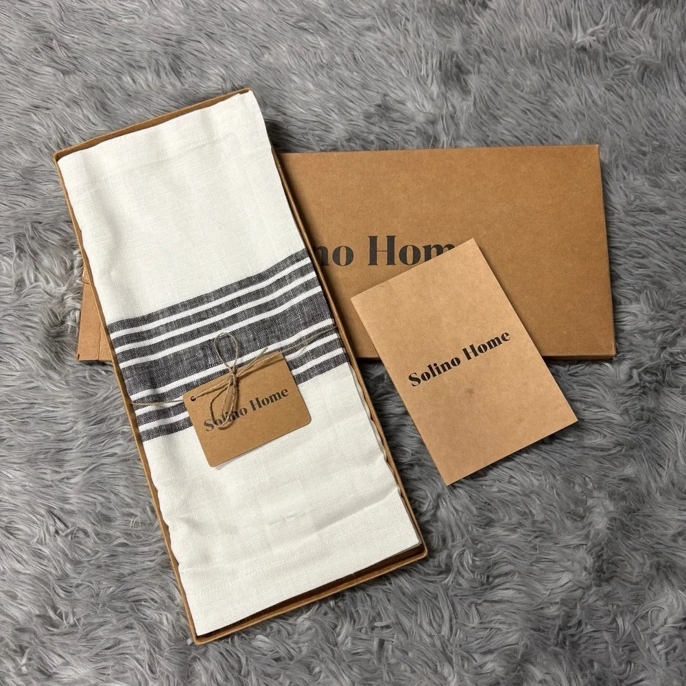 Solino Home Farmhouse Table Runner Black White Stripe 14